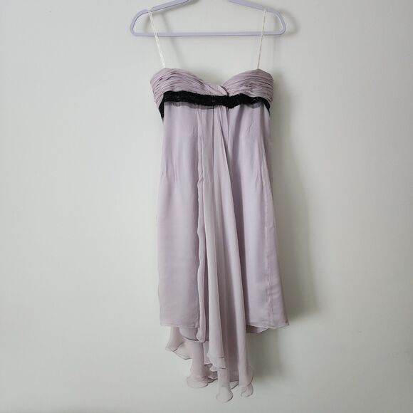 Marchesa Notte Womens Strapless Evening Dress Mauve Chiffon Asymmetric **FLAWS** - Picture 3 of 16